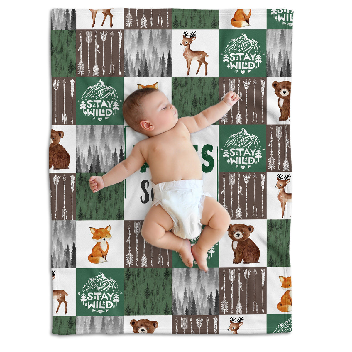 Woodland Blanket, Soft Polyester Baby Swaddle, Personalized Baby Blankets for Boys, 3 Sizes