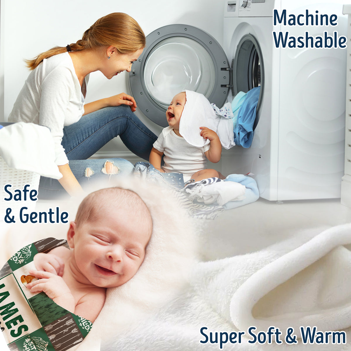 Woodland Blanket, Soft Polyester Baby Swaddle, Personalized Baby Blankets for Boys, 3 Sizes