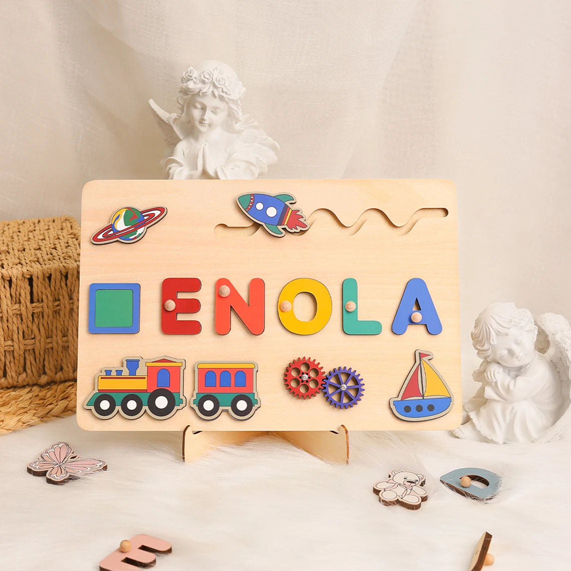 Air Land And Sea Name Puzzle For Kids, Transportation Name Puzzle Gift With Trains, Montessori Toys Board Custom Name