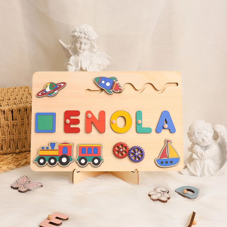 Air Land And Sea Name Puzzle For Kids, Transportation Name Puzzle Gift With Trains, Montessori Toys Board Custom Name