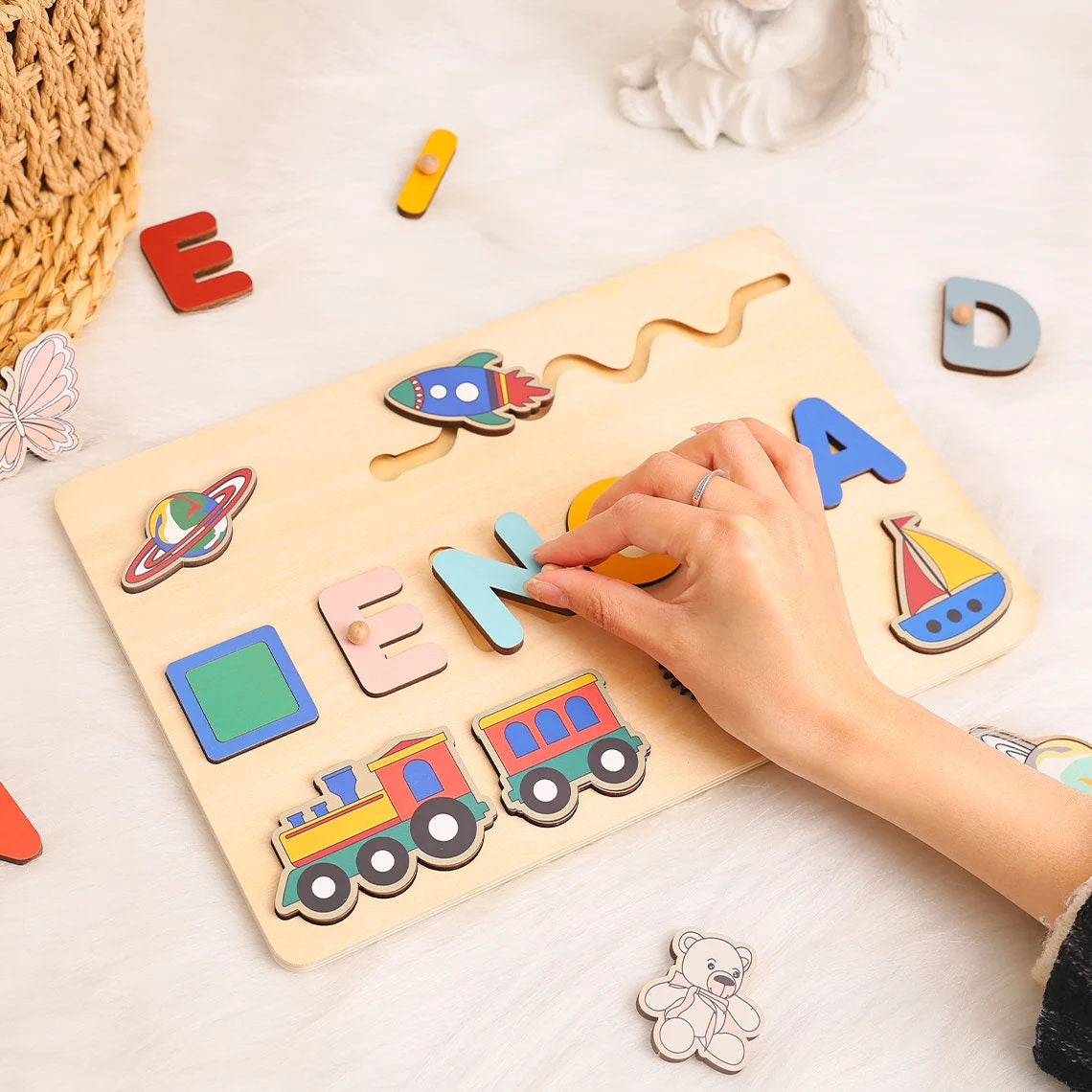 Air Land And Sea Name Puzzle For Kids, Transportation Name Puzzle Gift With Trains, Montessori Toys Board Custom Name