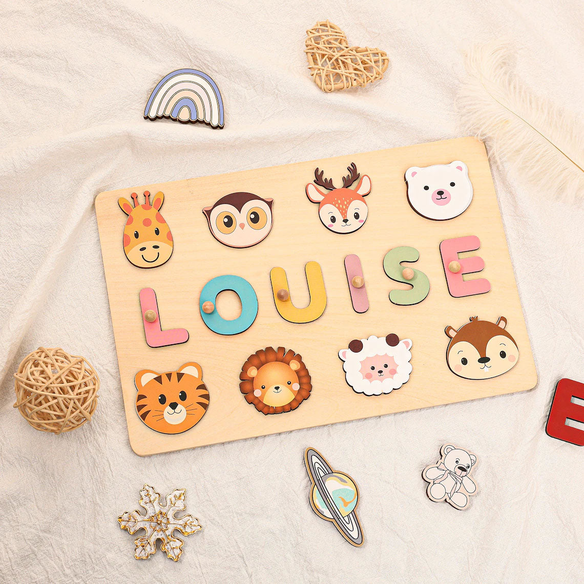 Personalized Busy Board Puzzles Animals For Learning And Play,Custom Wooden Baby Name Puzzle