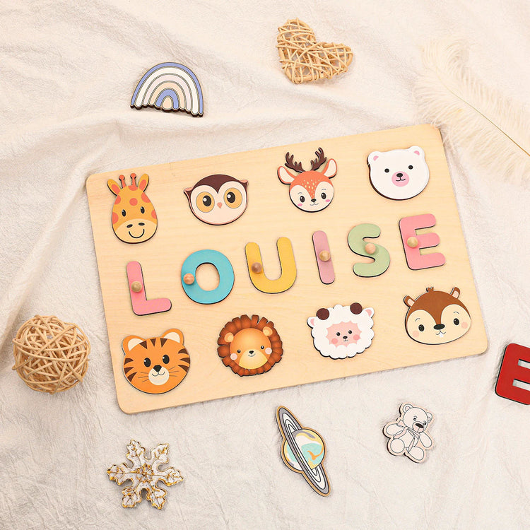 Personalized Busy Board Puzzles Animals For Learning And Play,Custom Wooden Baby Name Puzzle