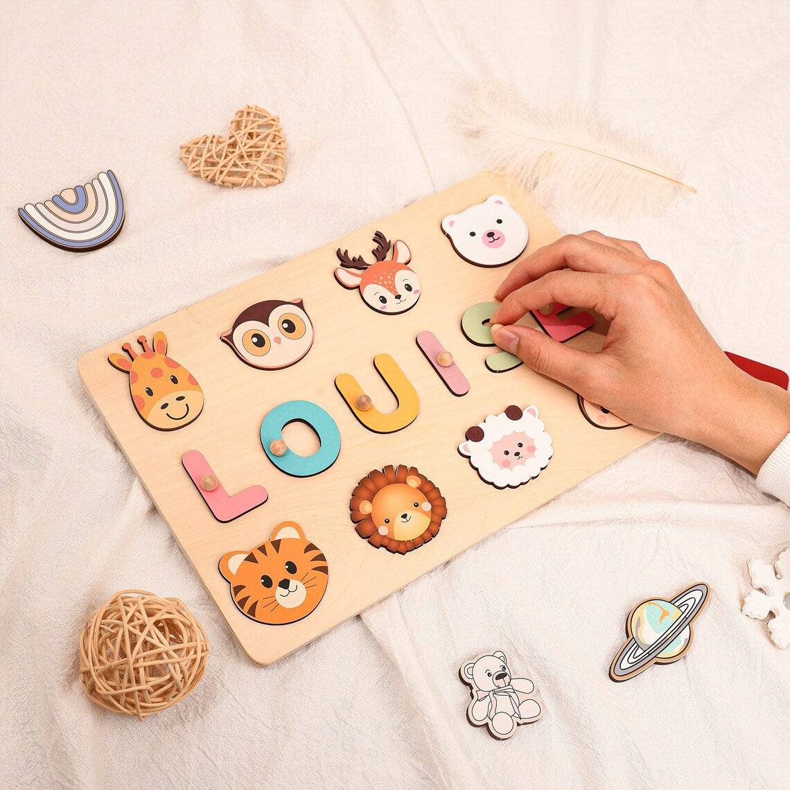 Personalized Busy Board Puzzles Animals For Learning And Play,Custom Wooden Baby Name Puzzle