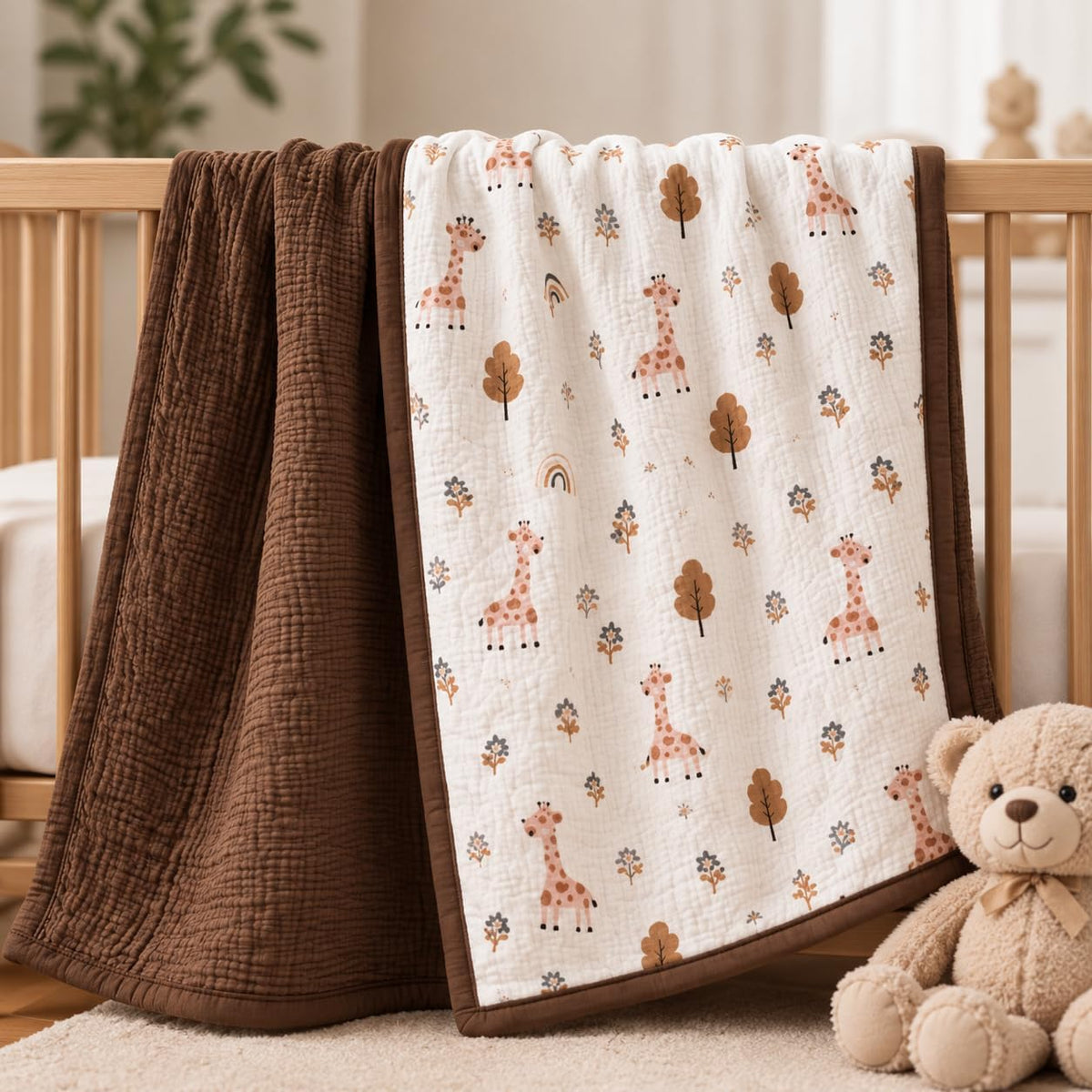 LilaLand Personalized Baby Blanket - Brown / Giraffe / Woodland - detail 5