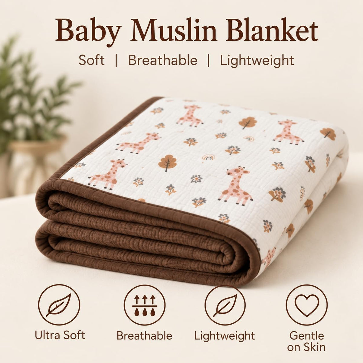 LilaLand Personalized Baby Blanket - Brown / Giraffe / Woodland - detail 6