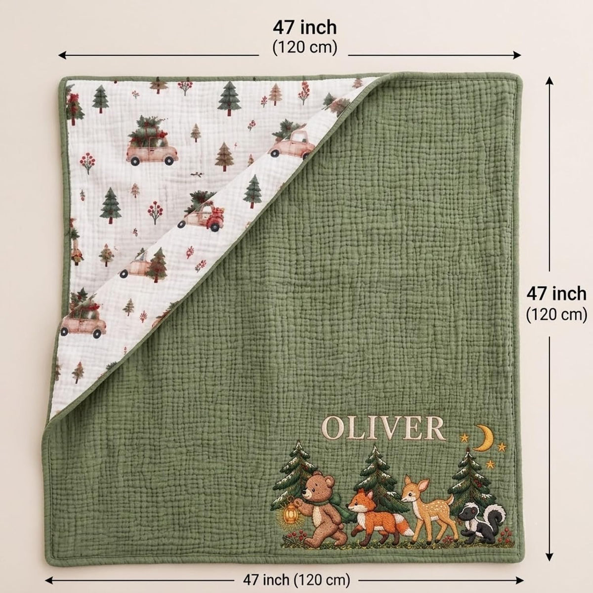 LilaLand Personalized Baby Blanket - Green / Christmas Tree / Woodland - detail 2