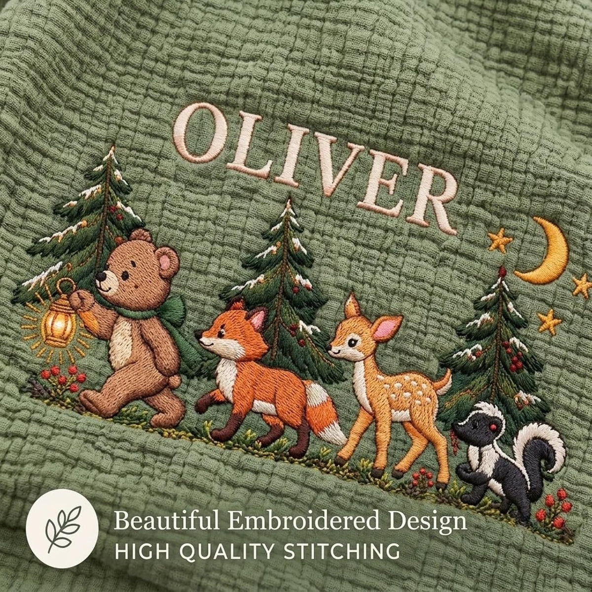 LilaLand Personalized Baby Blanket - Green / Christmas Tree / Woodland - detail 3