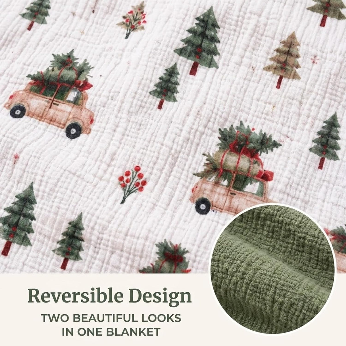 LilaLand Personalized Baby Blanket - Green / Christmas Tree / Woodland - detail 5