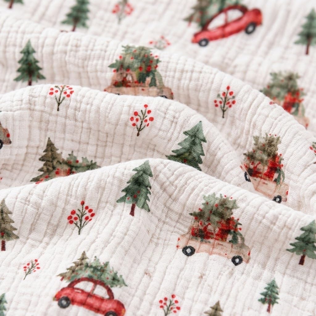 LilaLand Personalized Baby Blanket - Green / Christmas Tree / Farm Animals - detail 1