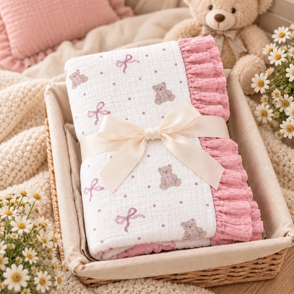 LilaLand Personalized Baby Blanket - Pink / Bear / Balloon Bear - detail 4