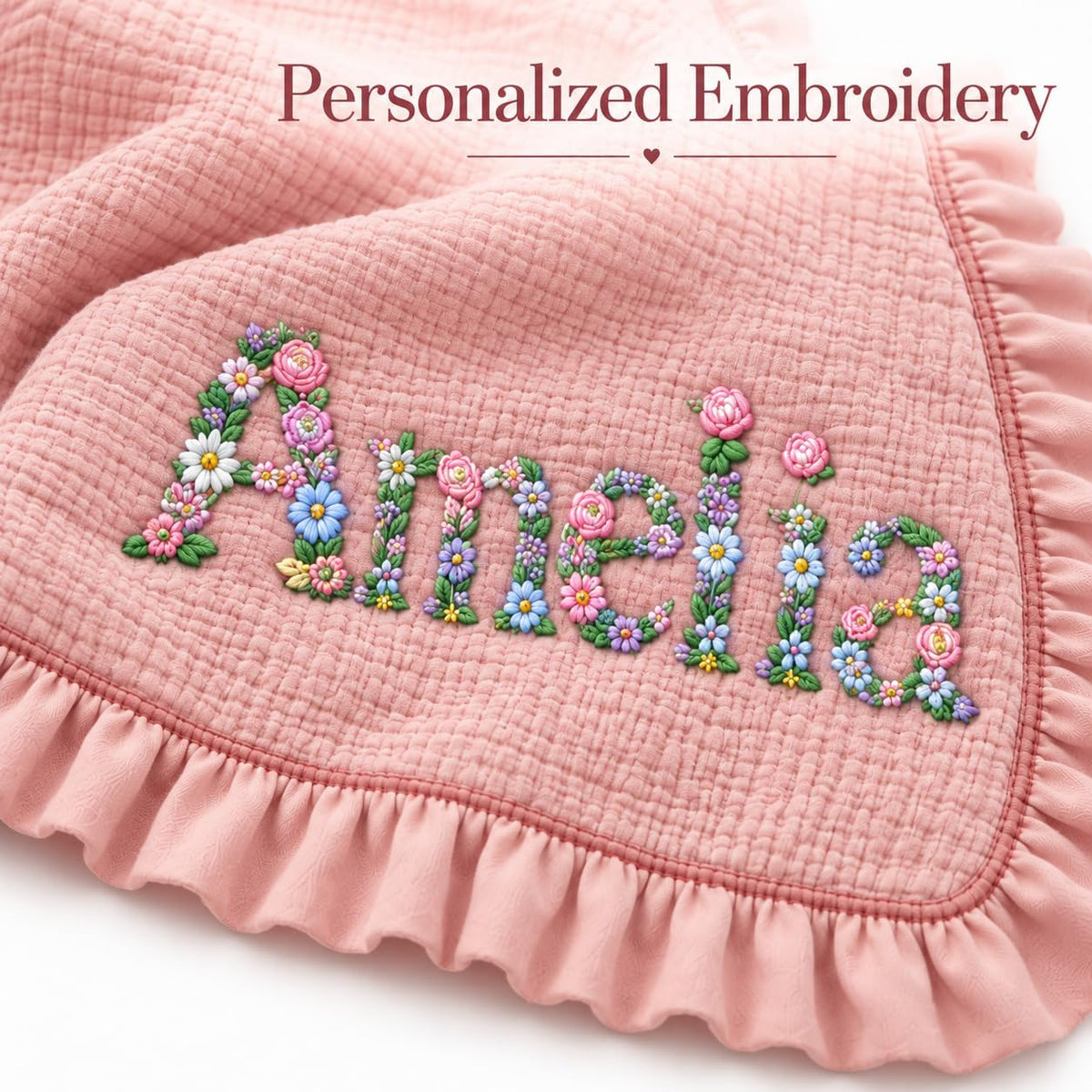 LilaLand Personalized Baby Blanket - Pink / Floral / Floral Name - detail 1