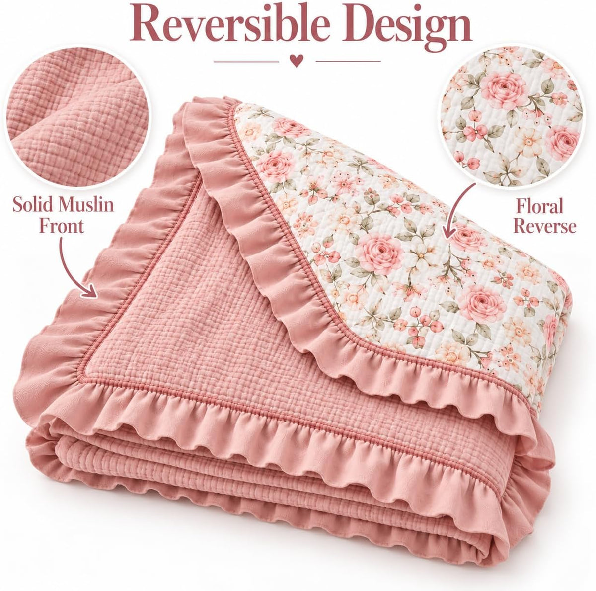 LilaLand Personalized Baby Blanket - Pink / Floral / Floral Name - detail 2