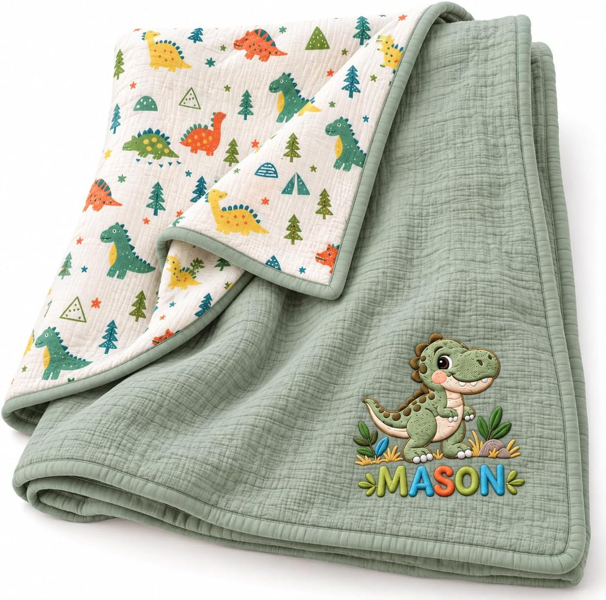 LilaLand Personalized Baby Blanket - Green / Dinosaur / Dino