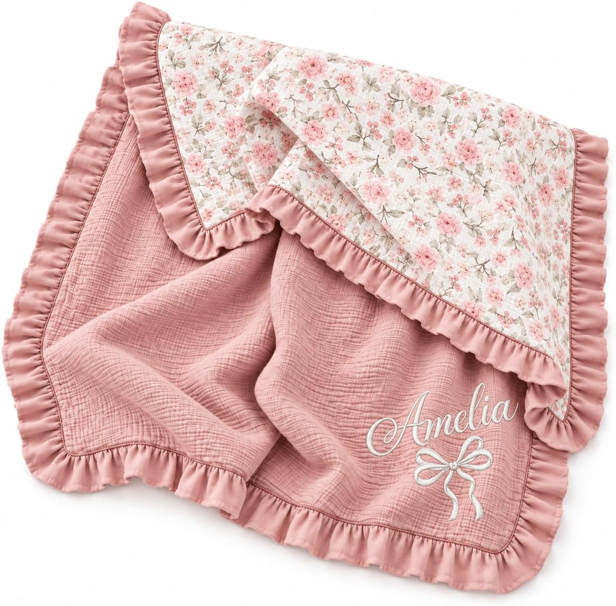 LilaLand Personalized Baby Blanket - Pink / Floral / Bow