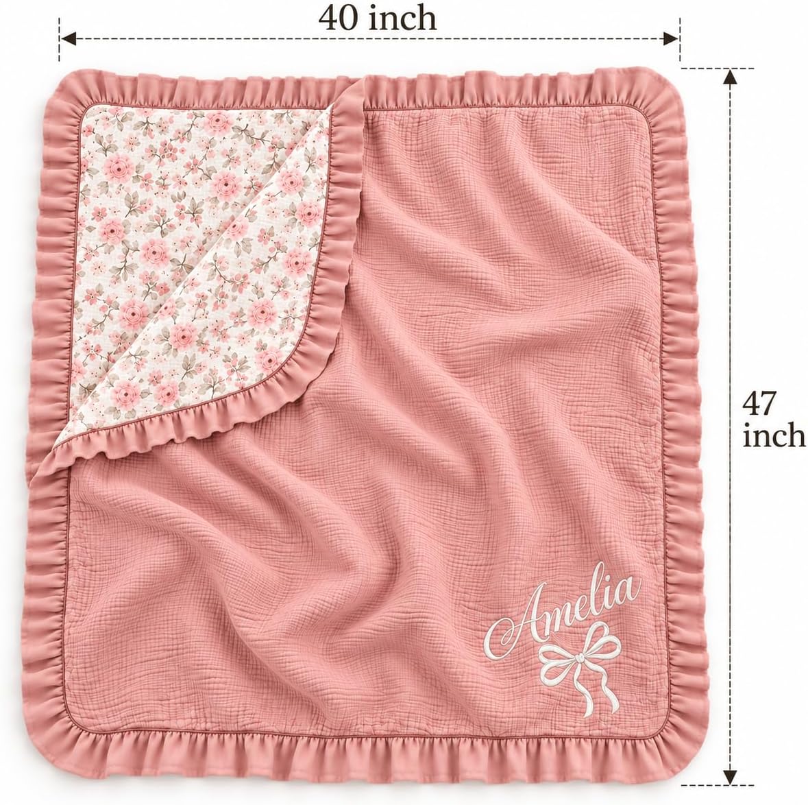 LilaLand Personalized Baby Blanket - Pink / Floral / Bow - detail 2