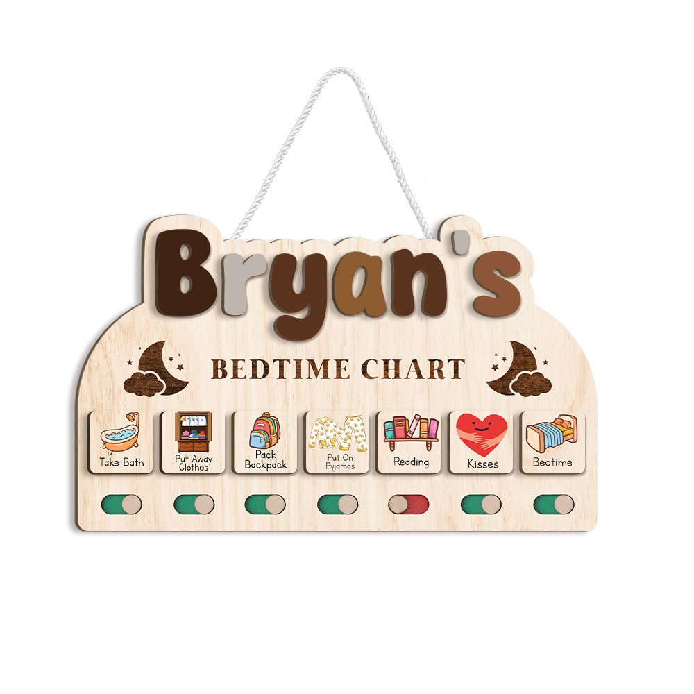 Personalized Wooden Bedtime Chart For Kids C