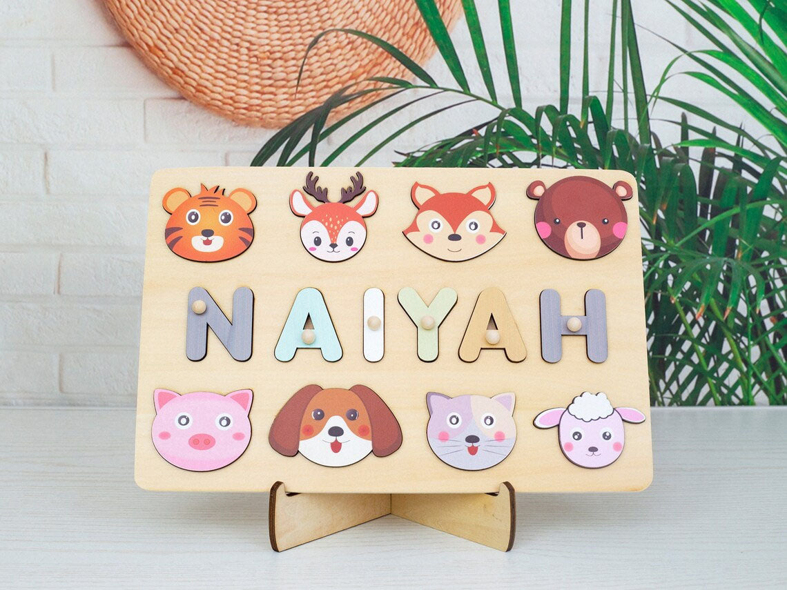 Custom Animal Wooden Gift, Animals Puzzle With Name, Montessori Toys Of Kids