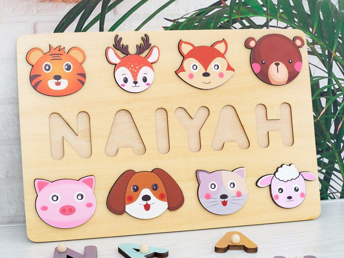 Custom Animal Wooden Gift, Animals Puzzle With Name, Montessori Toys Of Kids