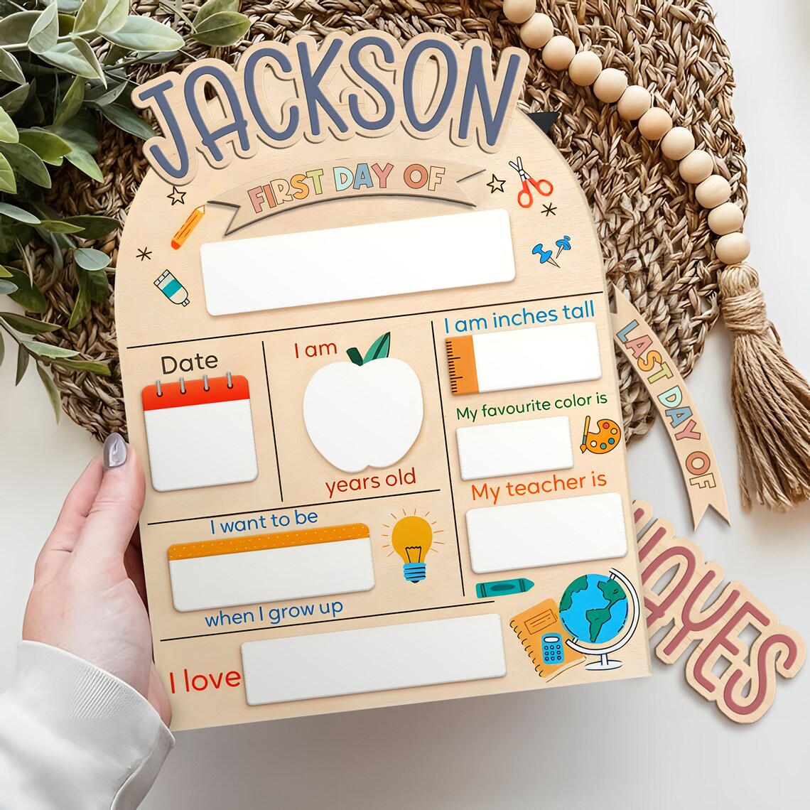 Custom First Day At School Sign, Personalized Wooden Back To School Board Gift Student