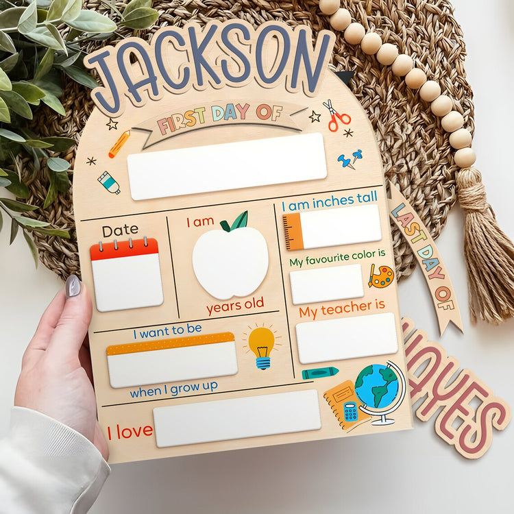 Custom First Day At School Sign, Personalized Wooden Back To School Board Gift Student
