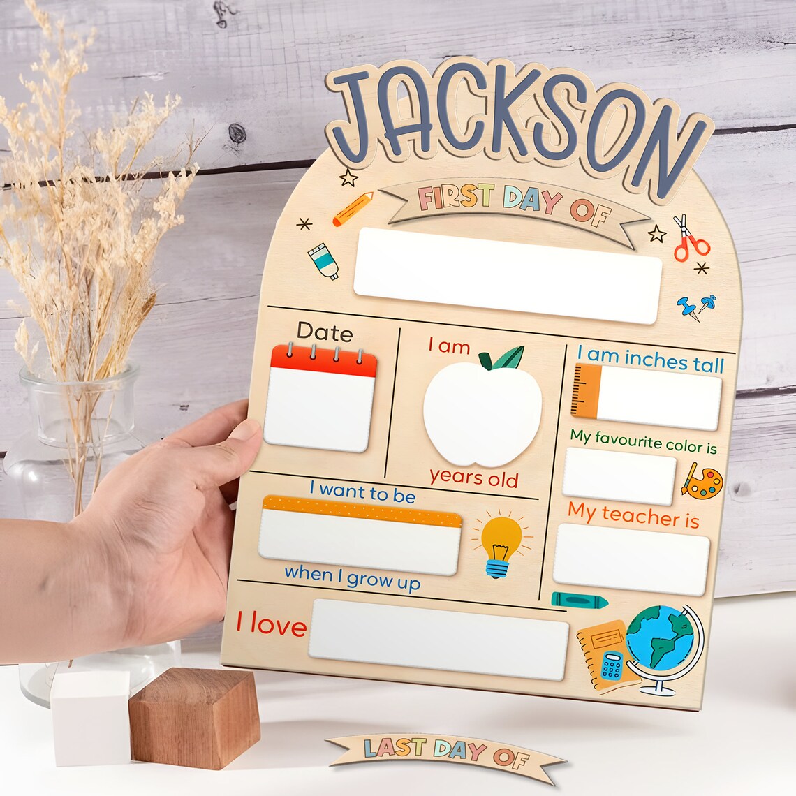 Custom First Day At School Sign, Personalized Wooden Back To School Board Gift Student
