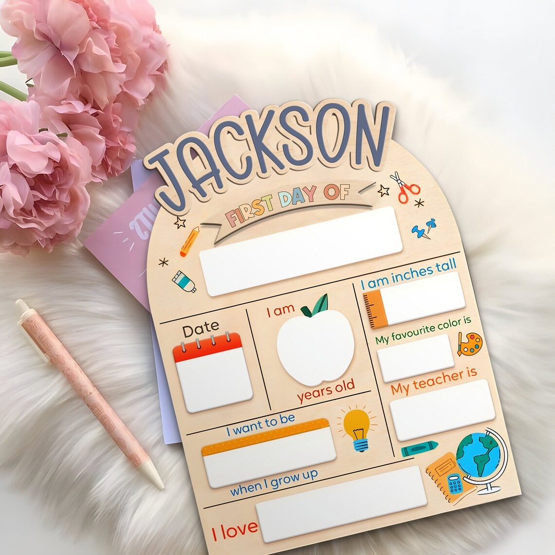 Custom First Day At School Sign, Personalized Wooden Back To School Board Gift Student