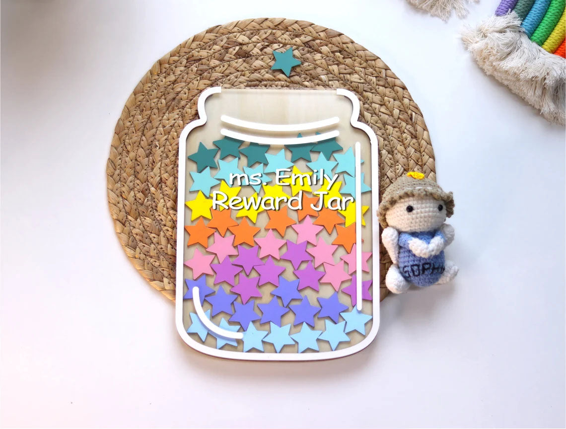 Custom Magnetic Star Reward Jar Classroom Behavior, Personalized Star Tokens Reward Jar