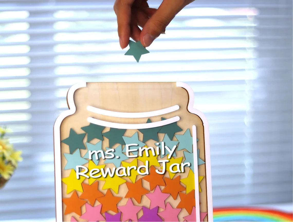 Custom Magnetic Star Reward Jar Classroom Behavior, Personalized Star Tokens Reward Jar