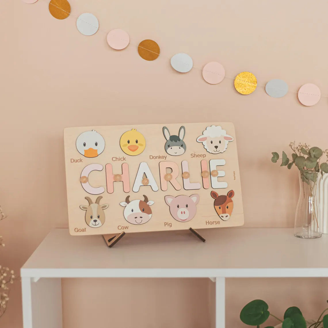 Custom Name Puzzle With Animals, Personalized Birthday Gift, Montessori Toys Board