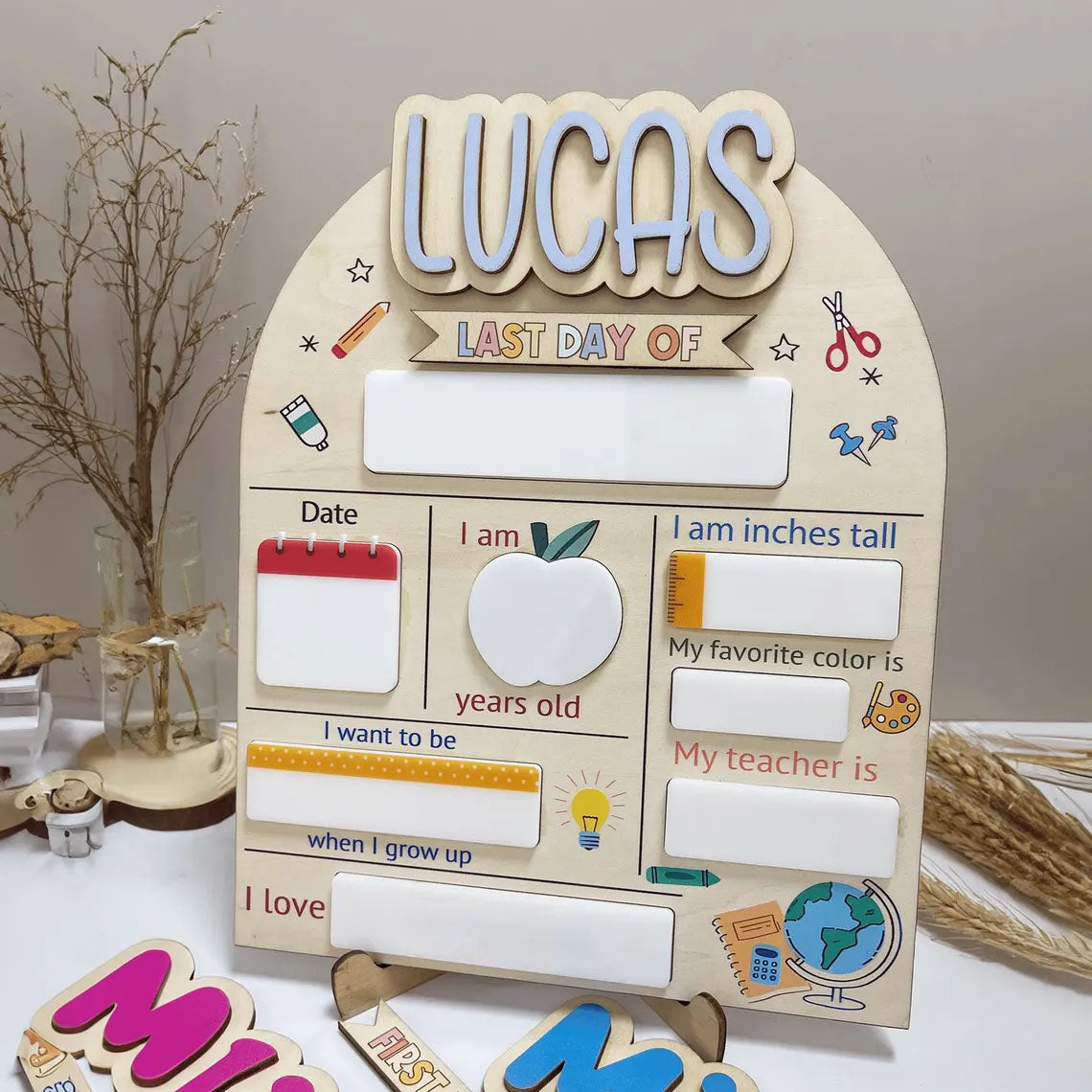 Customized First And Last Day School Sign For Kids, Back to School Gift For Kids