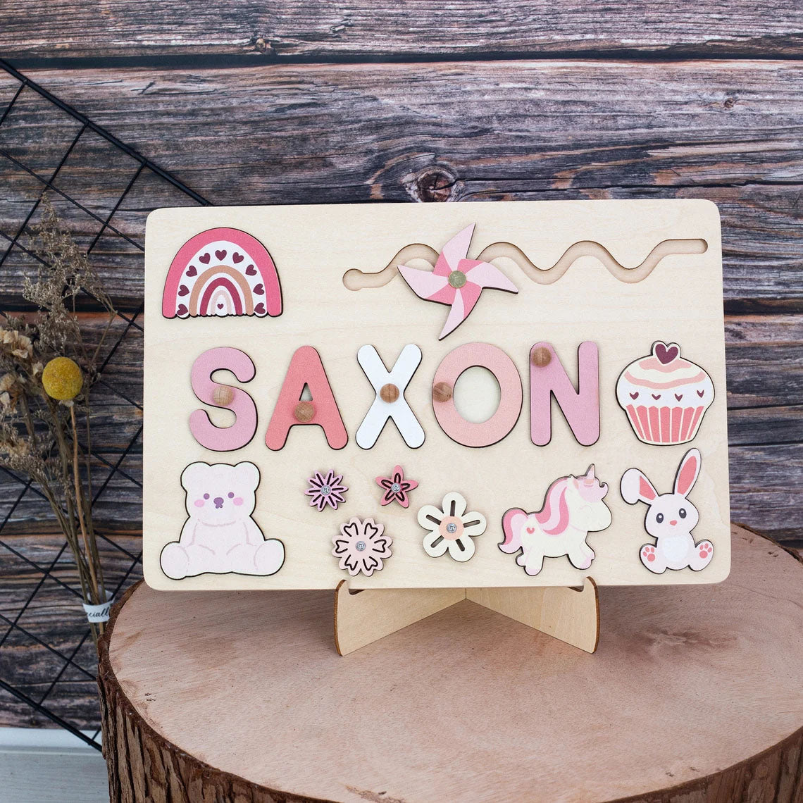 Dinosaur Personalized Baby Wooden Name Puzzle, Custom Montessori Toys