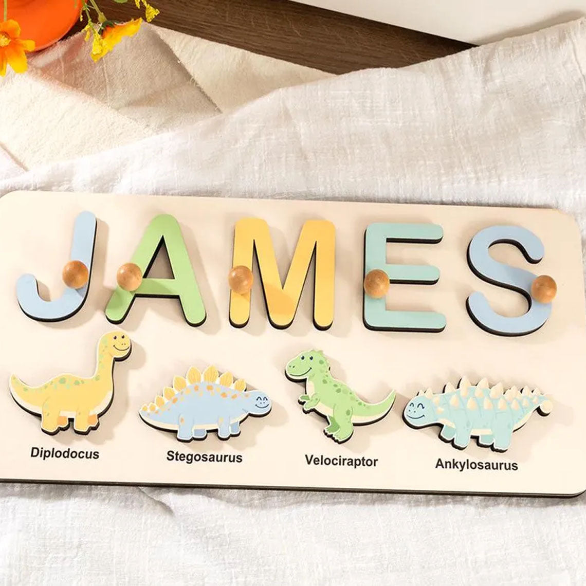 Dinosaur Name Puzzles, Wooden Personalized Gifts, Baby Montessori Toys