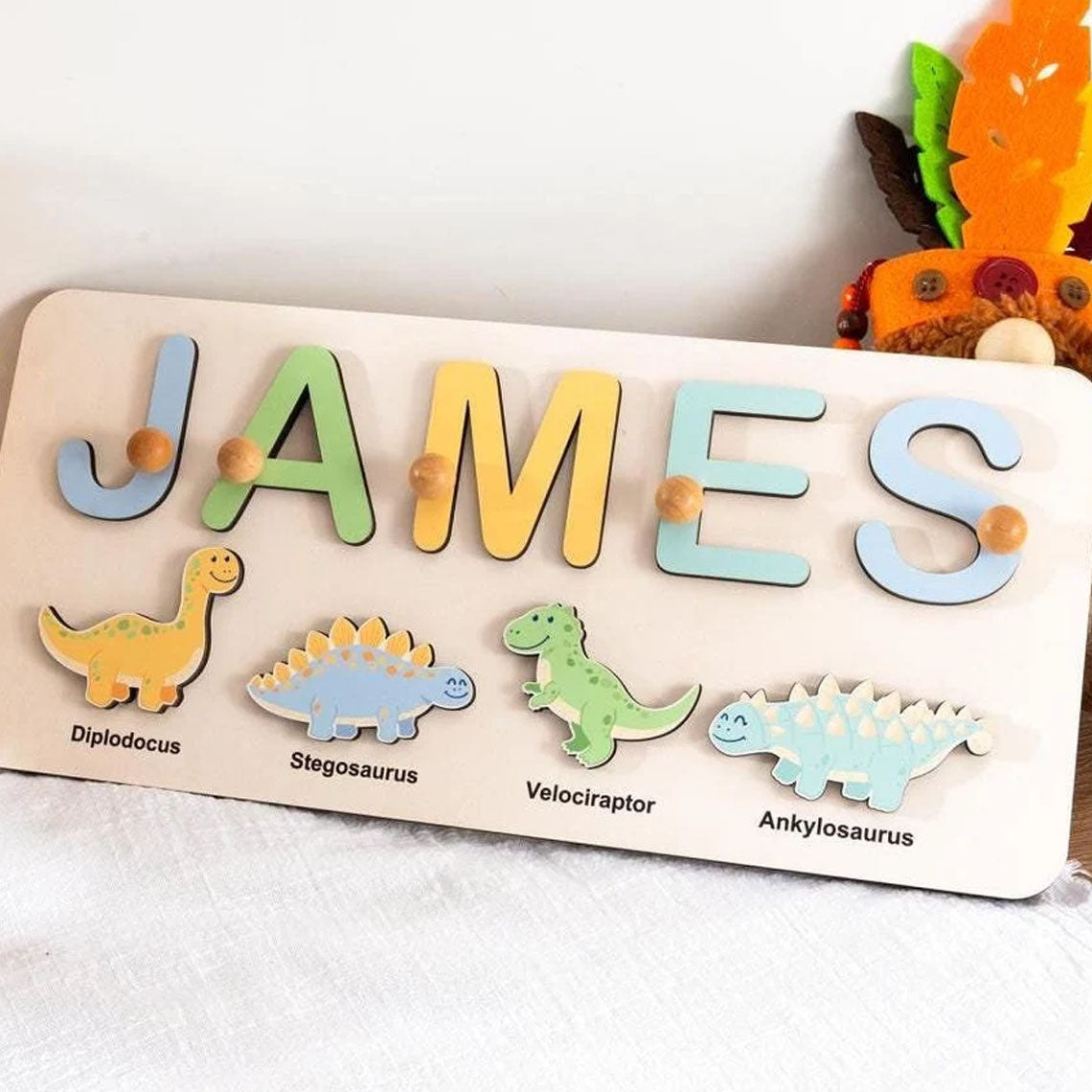 Dinosaur Name Puzzles, Wooden Personalized Gifts, Baby Montessori Toys