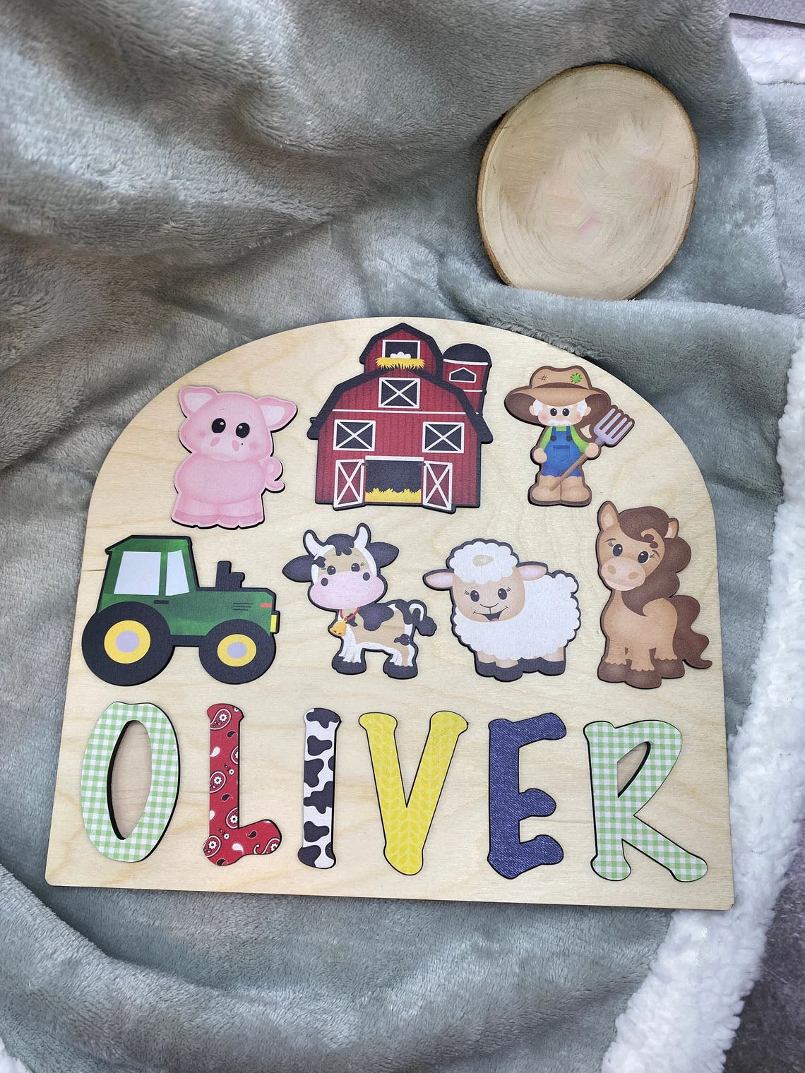 Farm Theme Wooden Name Puzzle, Name Puzzle For Toddlers, Montessori Toy for Kids