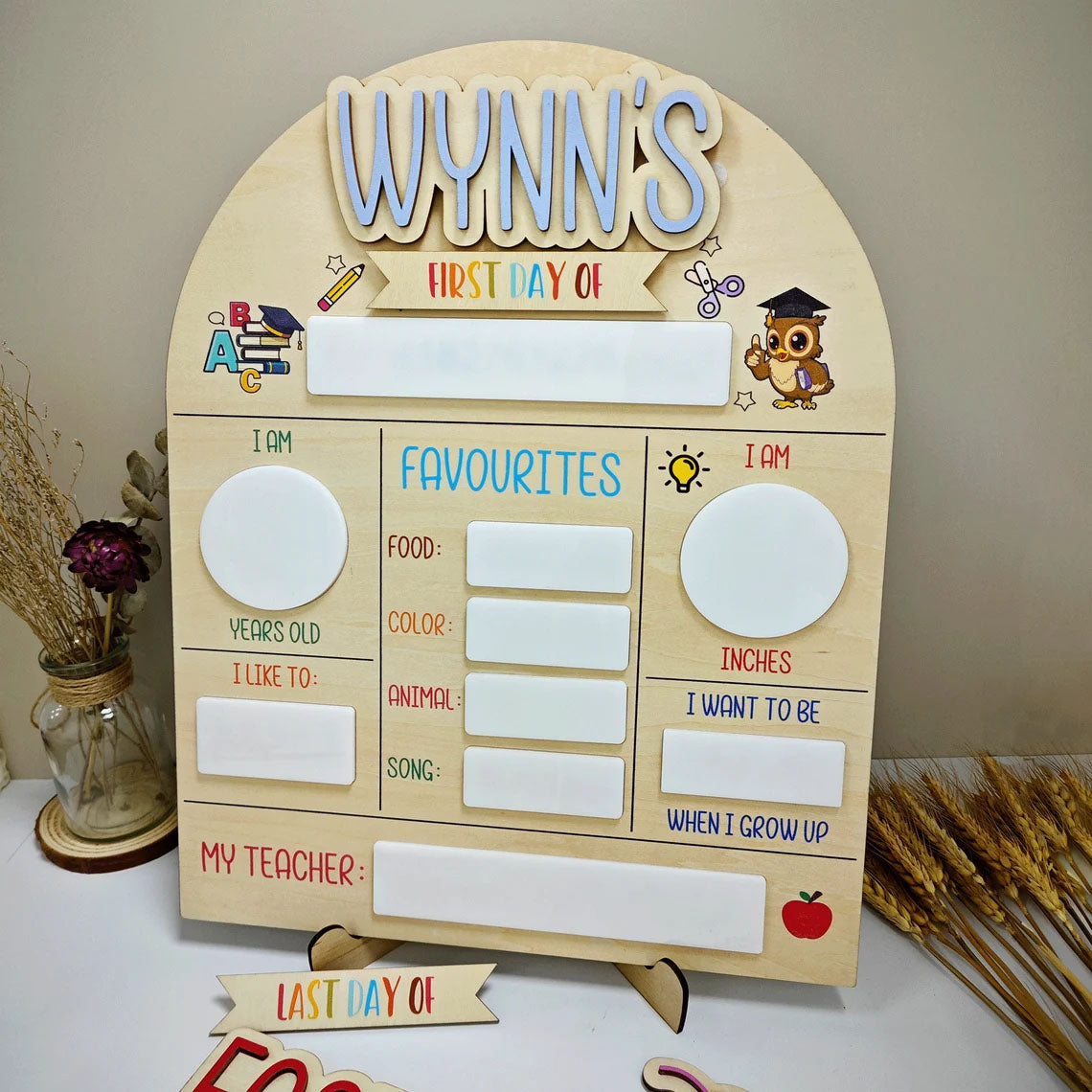 First And Last Day Of School Sign, Custom Name Back To School Board