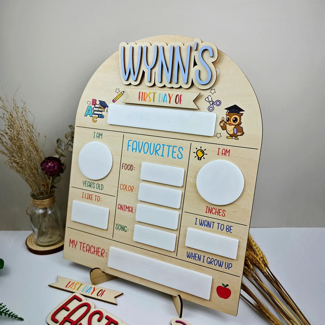 First And Last Day Of School Sign, Custom Name Back To School Board