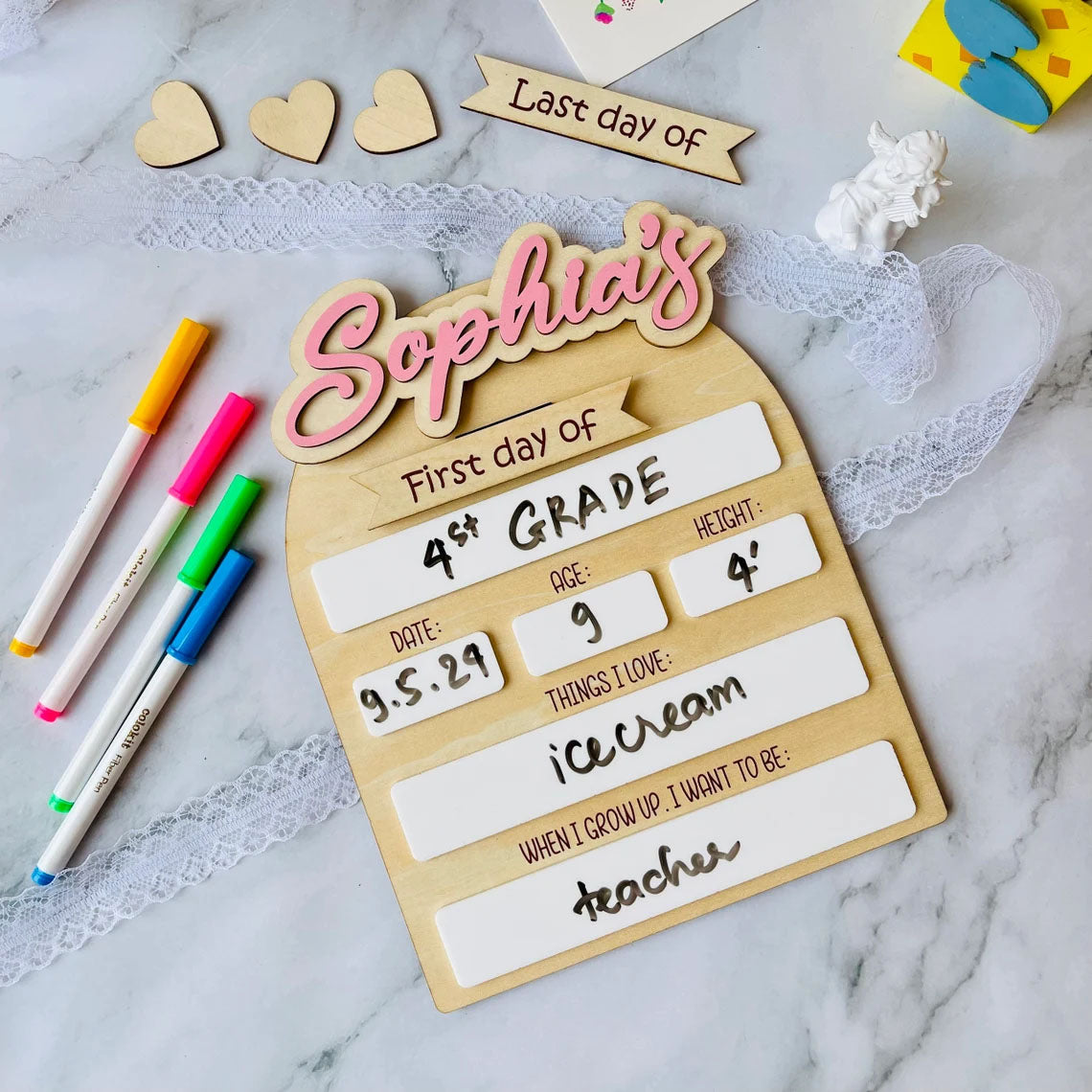 Personalized First-Last Day of School Sign, Back To School Board, Great Gift Photo Prop