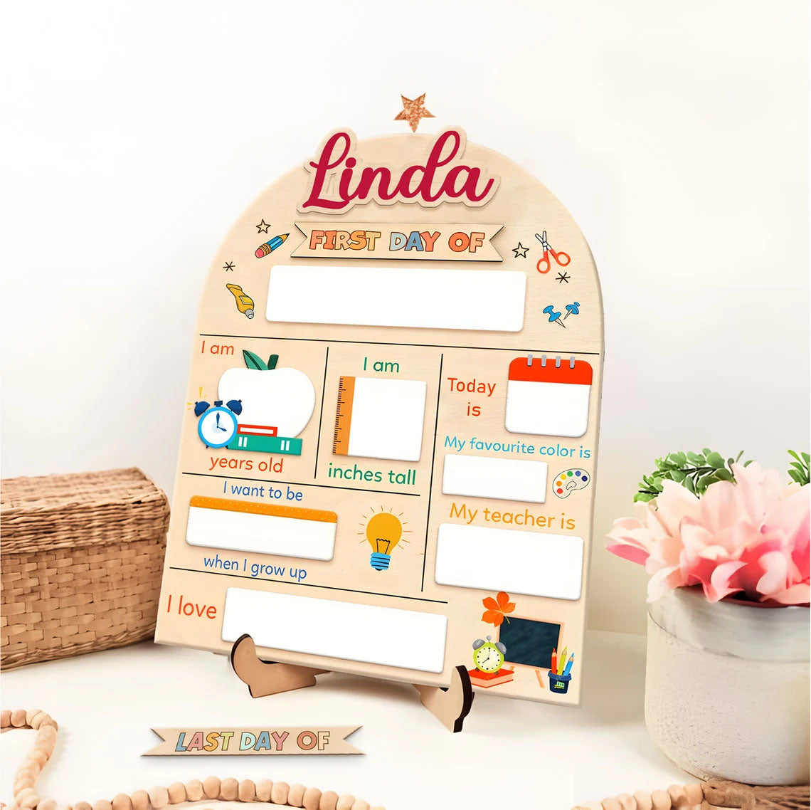 First & Last Day Of School Interchangeable Sign, Custom Name Back To School Board