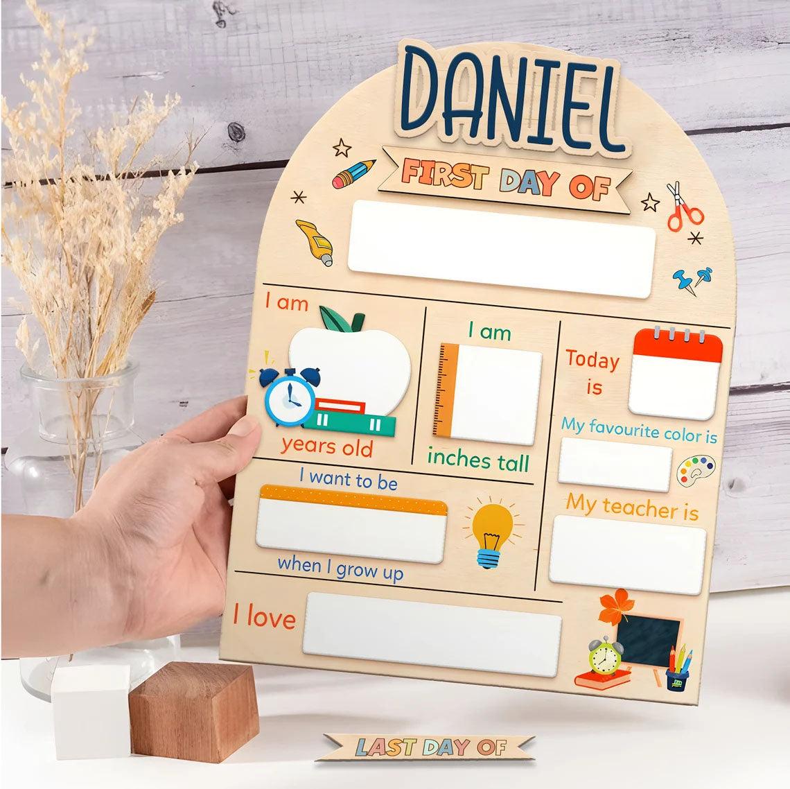 First & Last Day Of School Interchangeable Sign, Custom Name Back To School Board