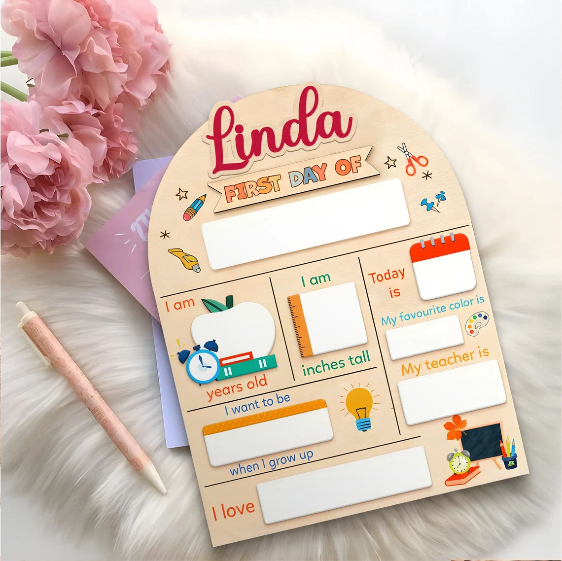 First & Last Day Of School Interchangeable Sign, Custom Name Back To School Board