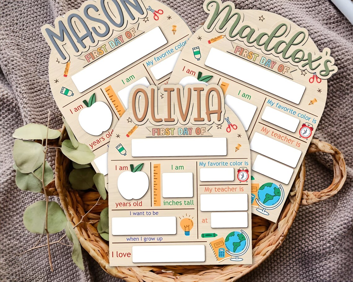 First & Last Day Of School Interchangeable Sign, Personalized Wooden Back To School Board Gift for Student