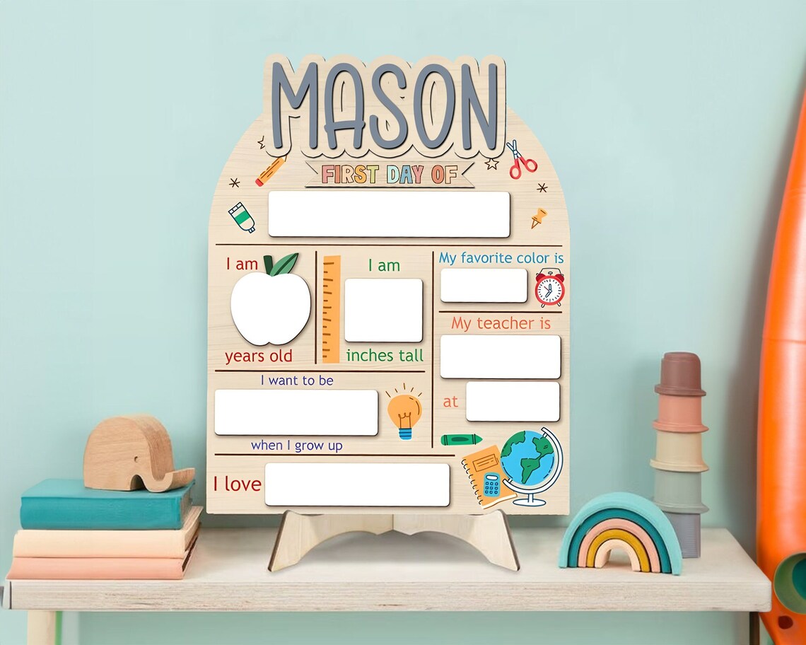 First & Last Day Of School Interchangeable Sign, Personalized Wooden Back To School Board Gift for Student