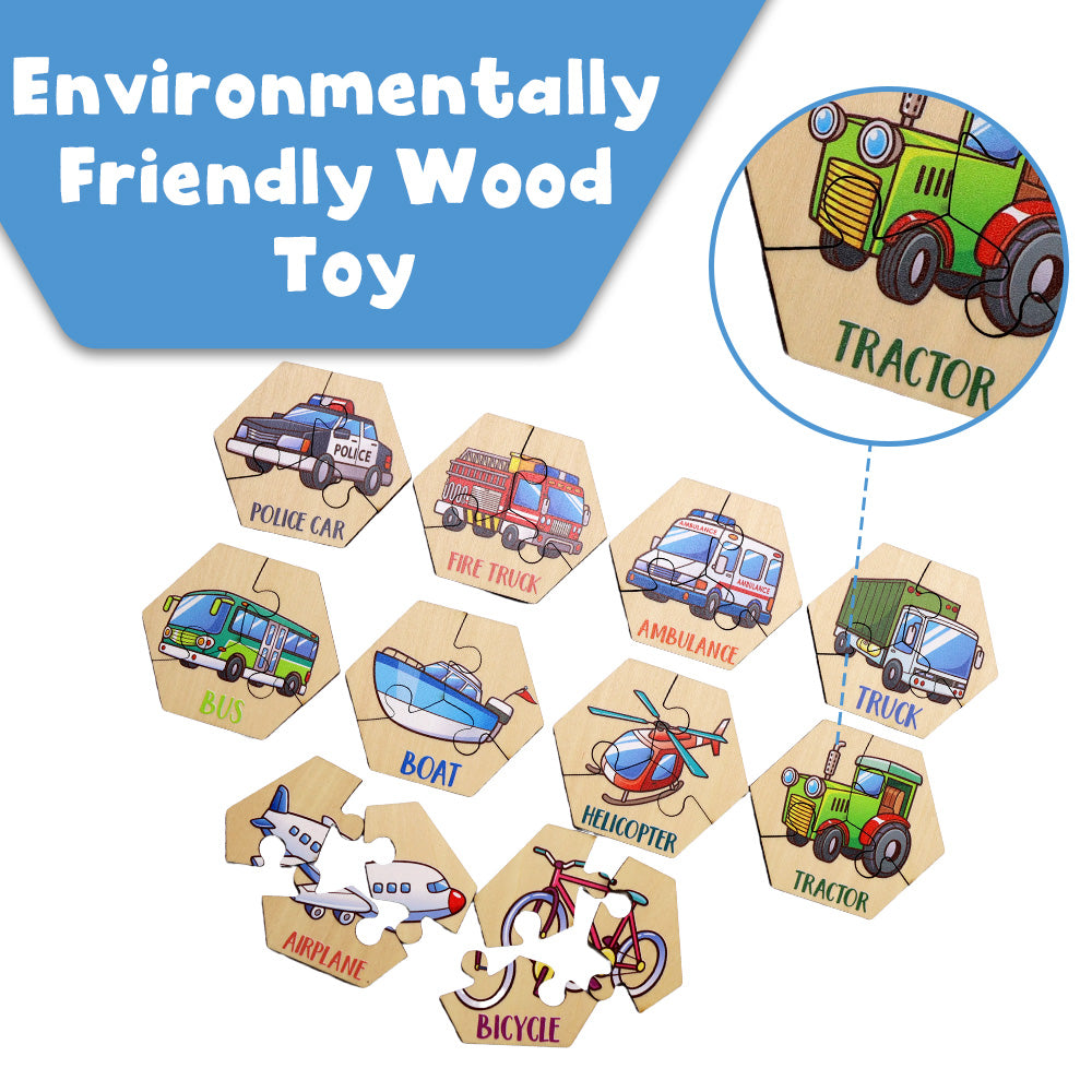 Vehicle Wooden Puzzles 15-Piece Toddler Set Ages 2+