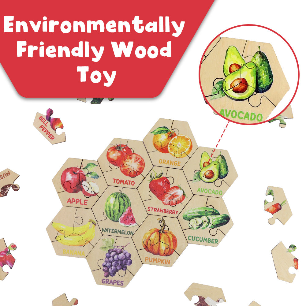 Fruit Wooden Puzzles 15-Piece Toddler Set Ages 2+