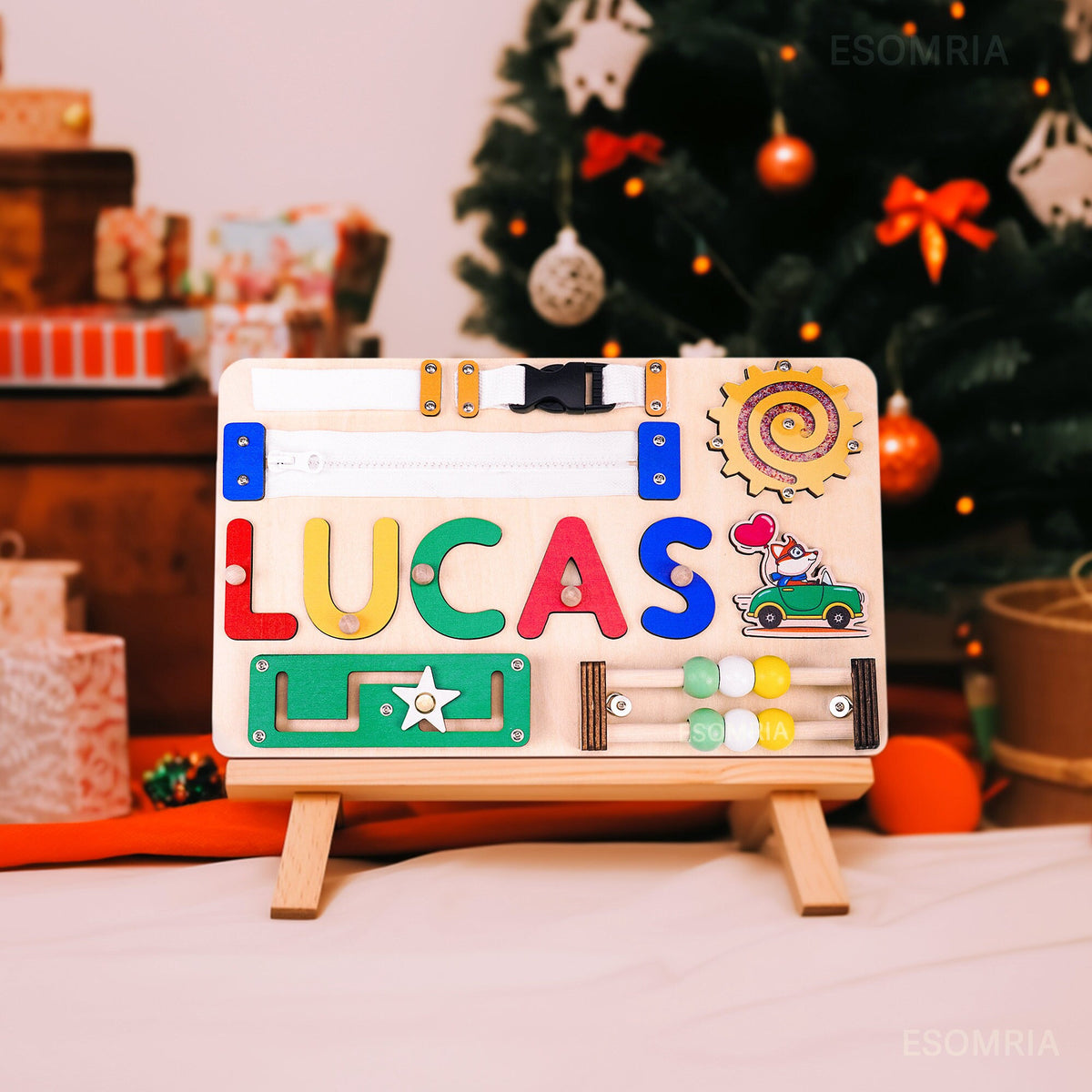 Customized Busy Board for Toddlers - Montessori Sensory Activity Board with Locks, Gears, and Buckles For Boys