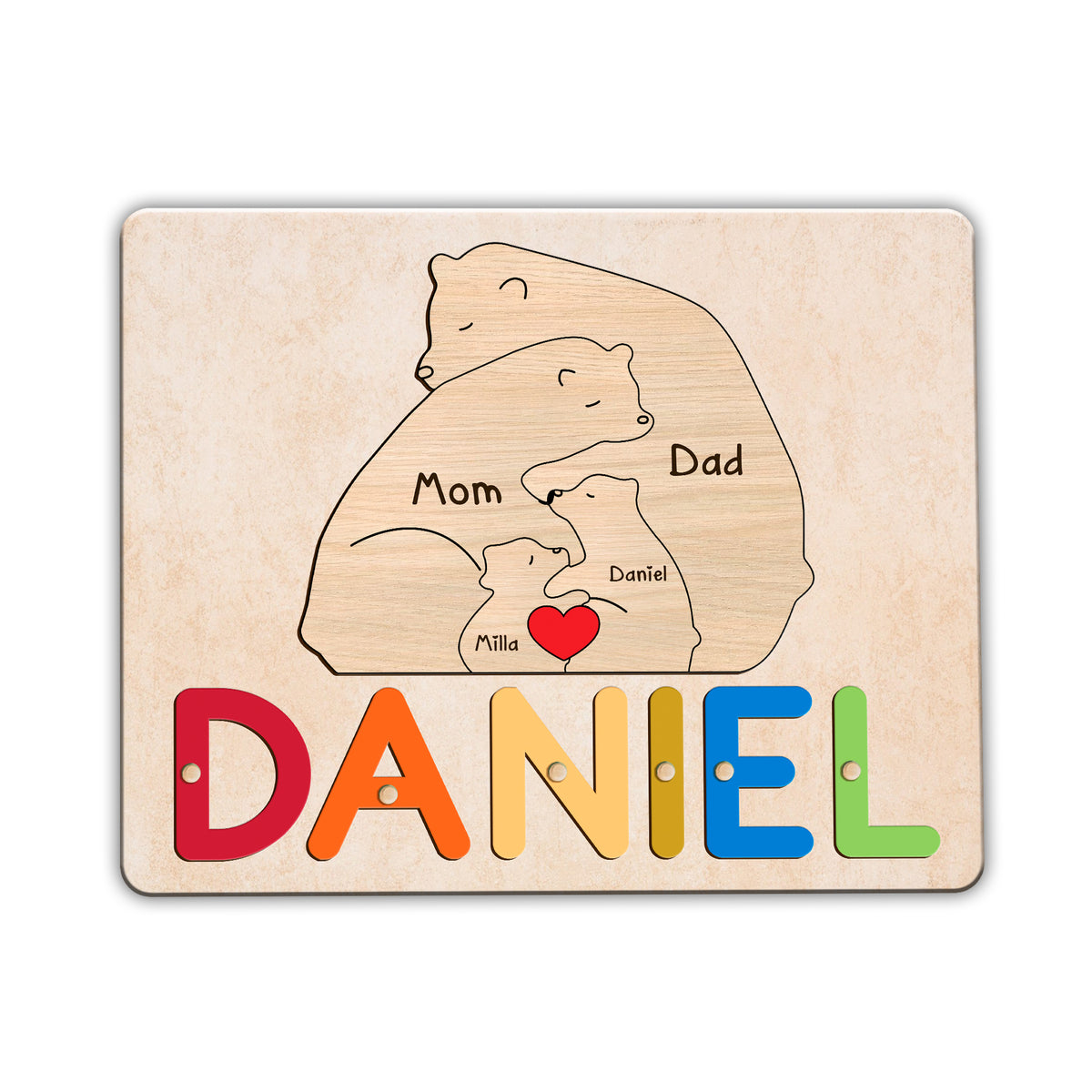 Personalized Bear Family Puzzle: Wooden 1st Birthday & Christmas Gift