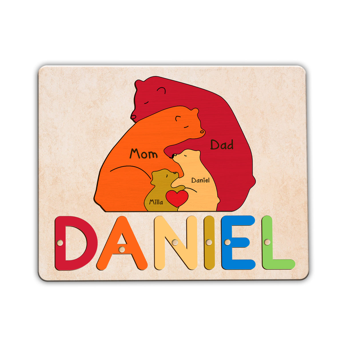 Personalized Bear Family Puzzle: Wooden 1st Birthday & Christmas Gift