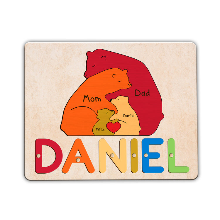 Personalized Bear Family Puzzle: Wooden 1st Birthday & Christmas Gift