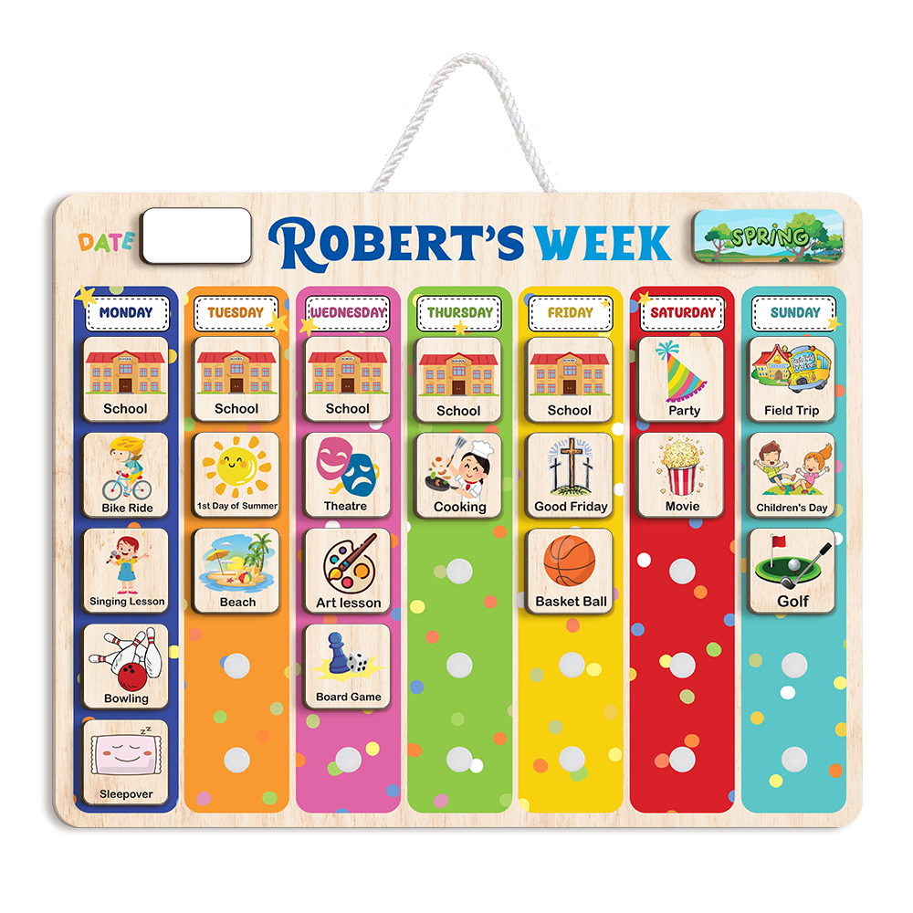 Personalized Wooden Weekly Chart For Kids, Weekly Planner for Children, Chore Chart For Toddlers